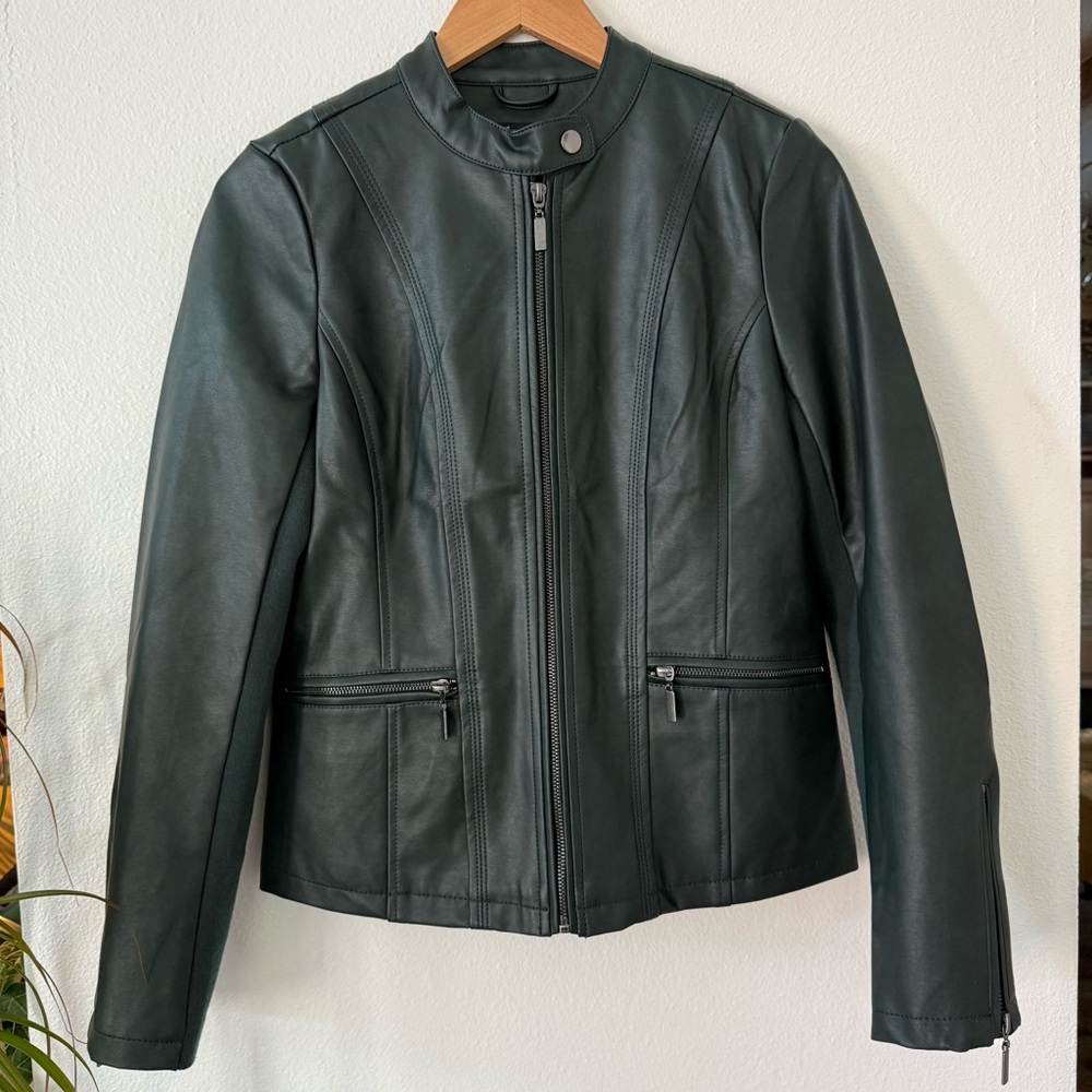 Women's XS Dark Green Faux Leather Jacket